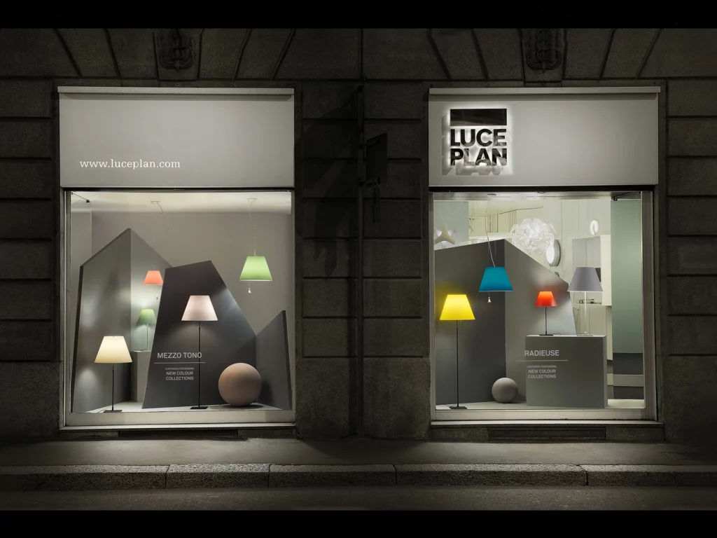 The windows of Luceplan Store in Milan that celebrated the new colors collections. 2013